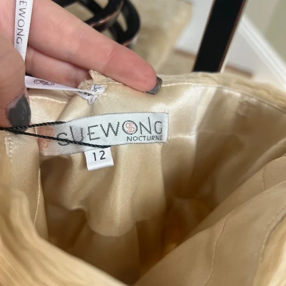 Sue Wong Strapless Champagne Floral Appliqué Cocktail Dress Women's size 12 - Picture 7 of 13